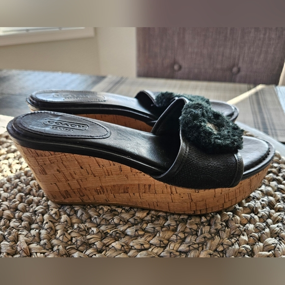 Coach Jazmin Black Wedge Sandles - Picture 1 of 8